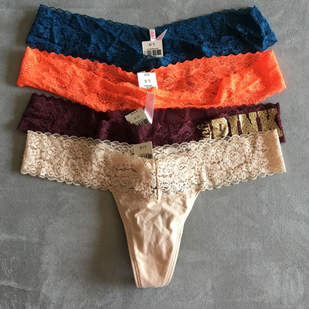 4 Pink Victoria Secret Thongs Large